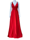 PG Red Satin Plunge Front Evening Gown