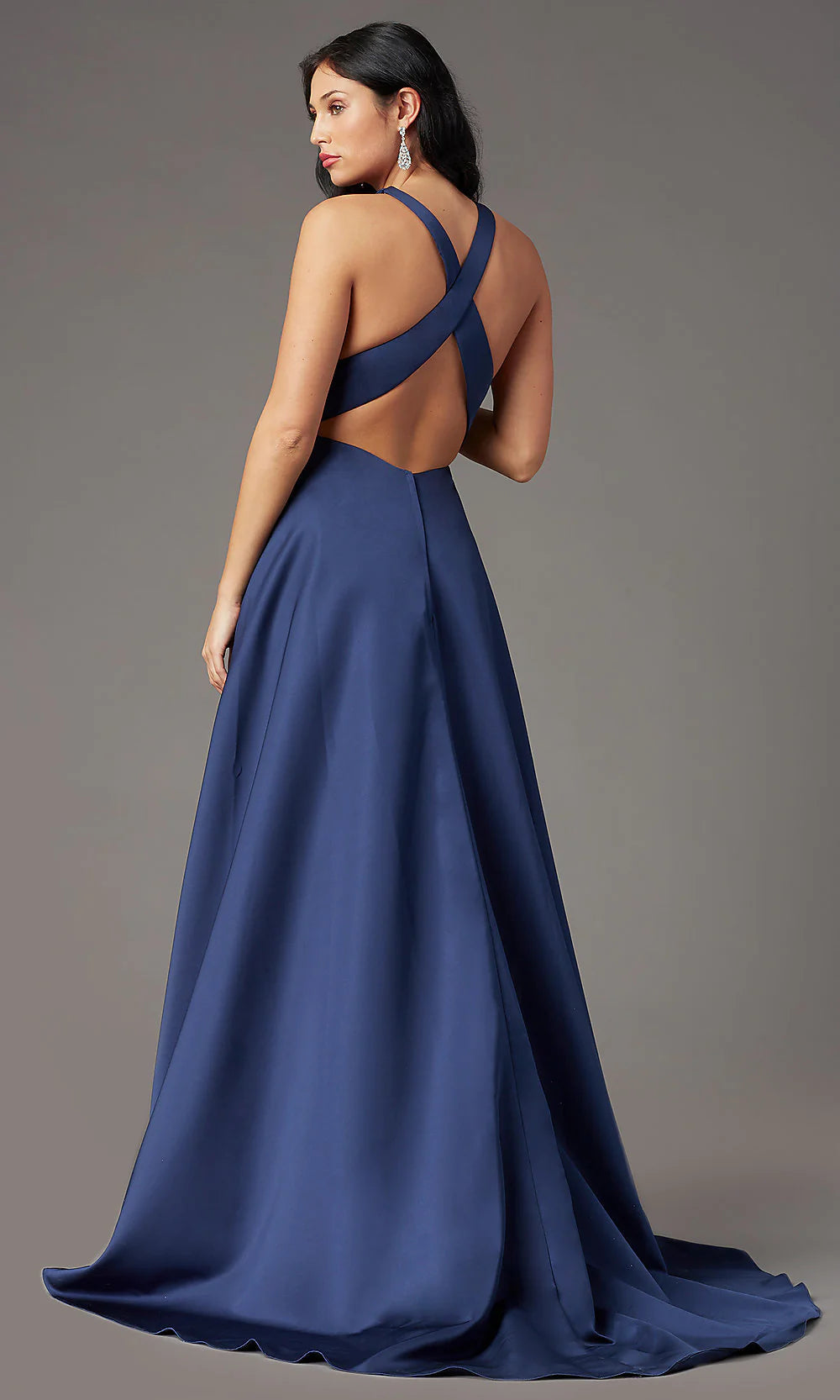 PG Navy High-Low Evening Gown