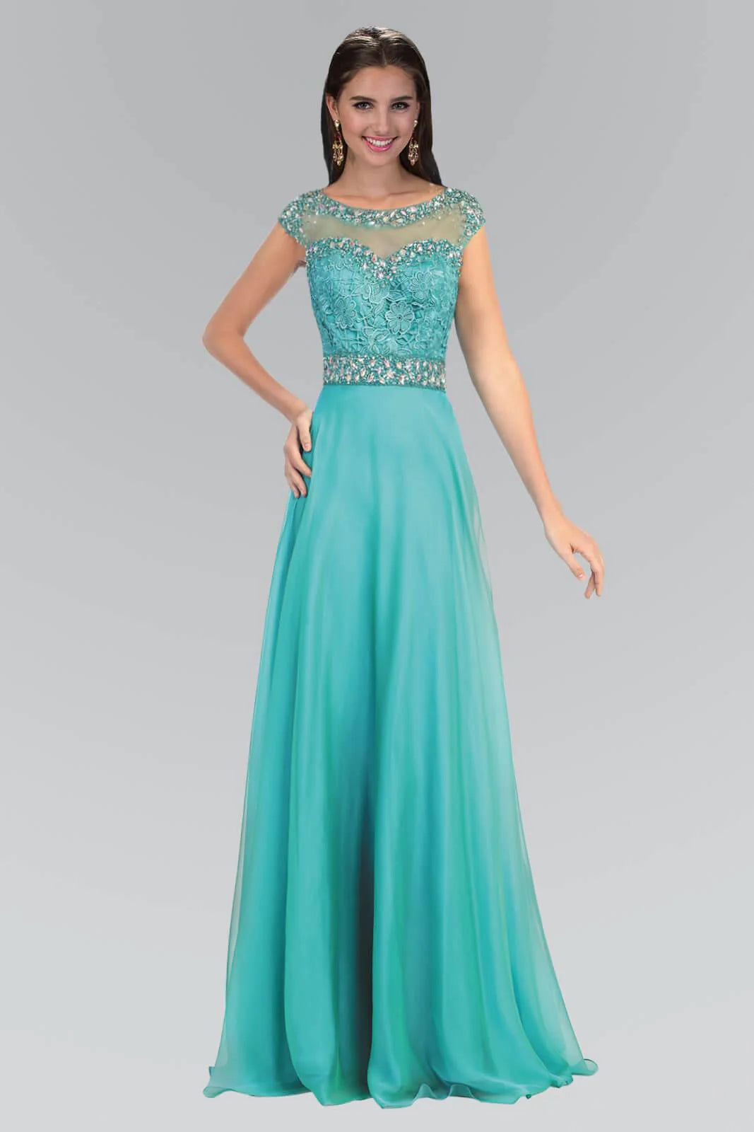 Faby Luxe Couture Teal Embellished Evening Gown