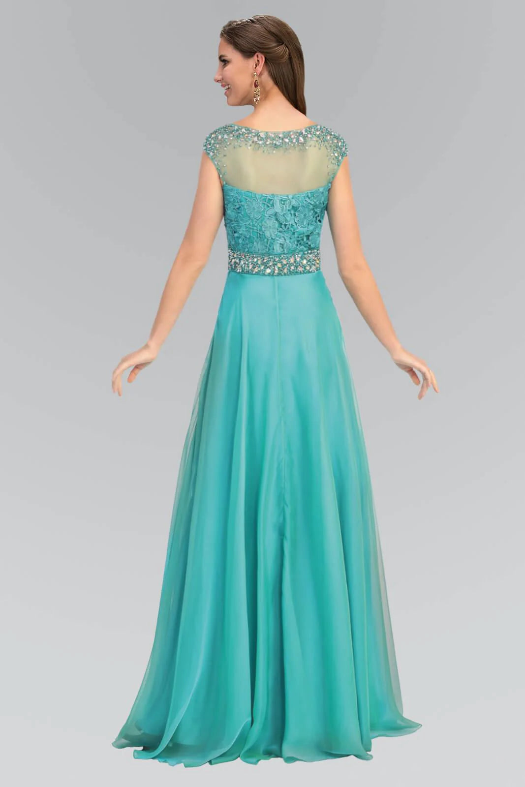 Faby Luxe Couture Teal Embellished Evening Gown