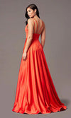 PG Red Satin Plunge Front Evening Gown